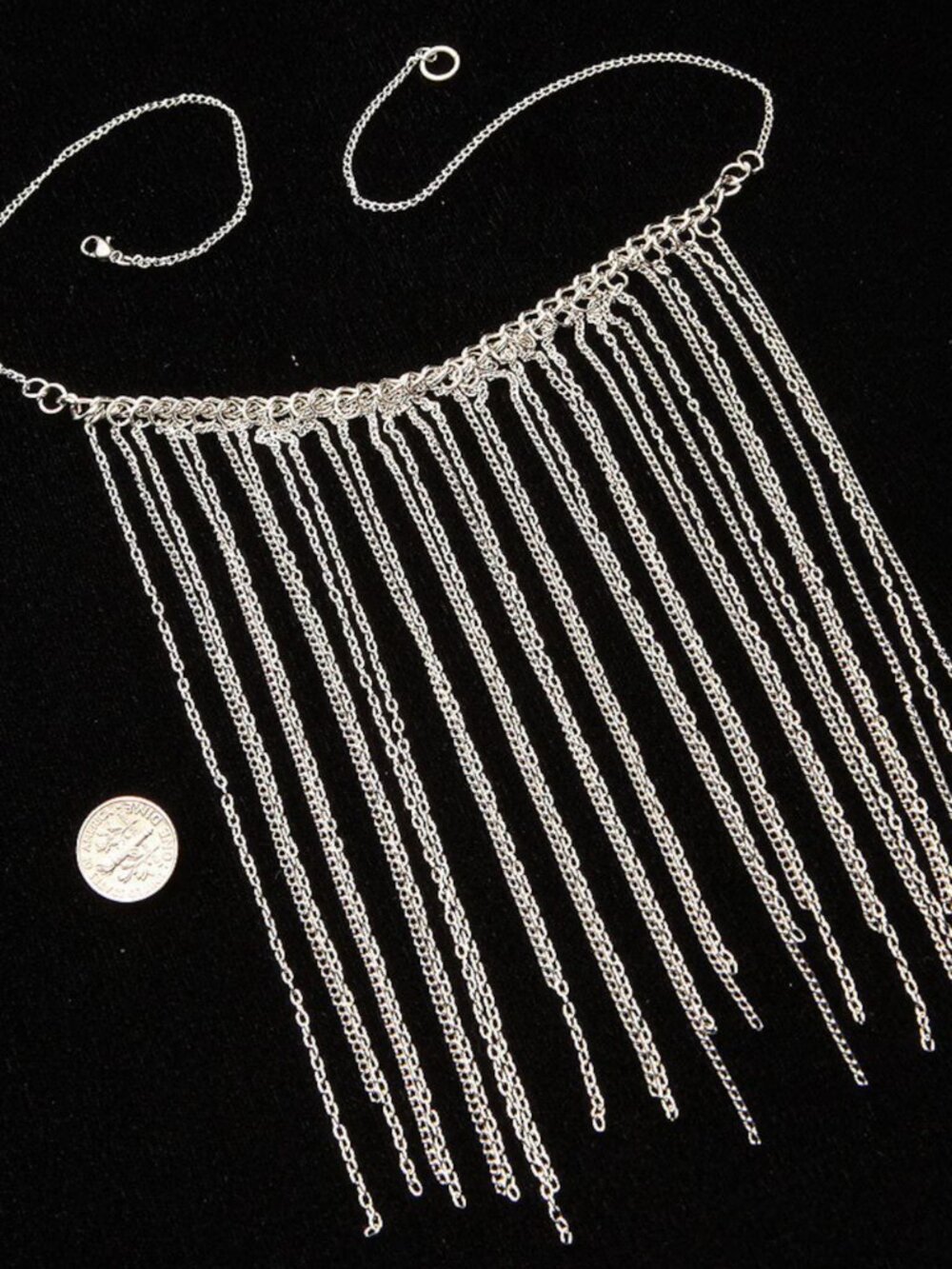 Silver Chain Fringe Choker Necklace - Picture 3 of 4
